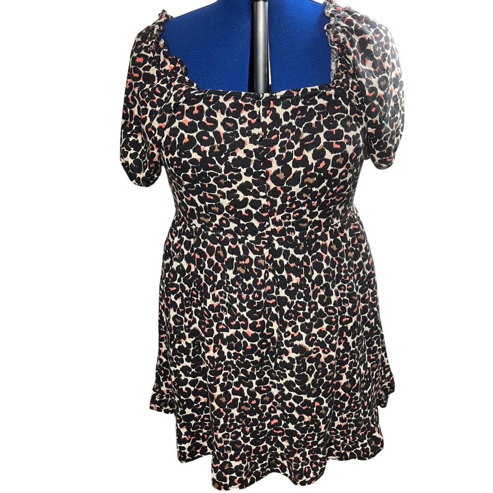 Who What Wear Dress Womens Large Leopard Print Linen Blend Puff Sleeve Mini Boho